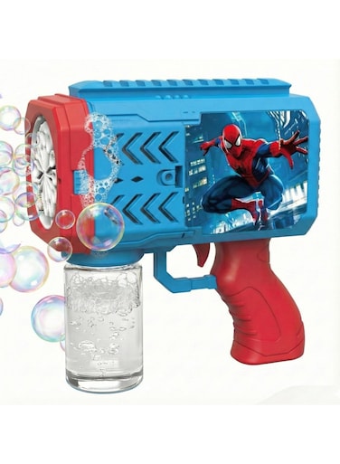 مسدس فقاعات الماء للأطفال من ريزوس، بتصميم شخصية سبايدرمان - آلة فقاعات كهربائية أوتوماتيكية مع زجاجة محلول، لعبة أبطال مارفل الخارقين باللونين الأزرق والأحمر