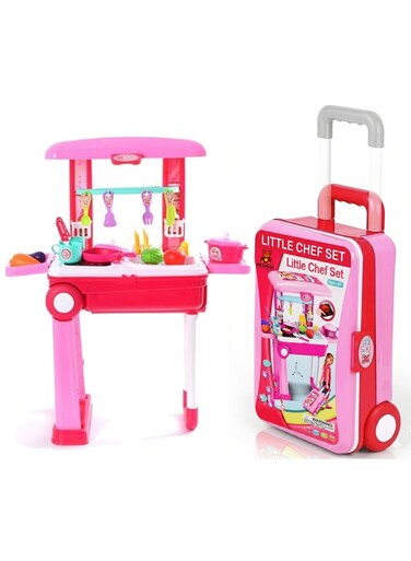 مجموعة ألعاب مطبخ للأطفال من ريزوس، ٢٤ قطعة، في حقيبة سفر - لعبة طبخ قابلة للطي ٢ في ١ مع أوانٍ ومقالي وطعام لعب، وحقيبة سفر بعجلات، وطاولة طاهٍ للأطفال الصغار، أفضل هدية تعليمية لعيد الميلاد