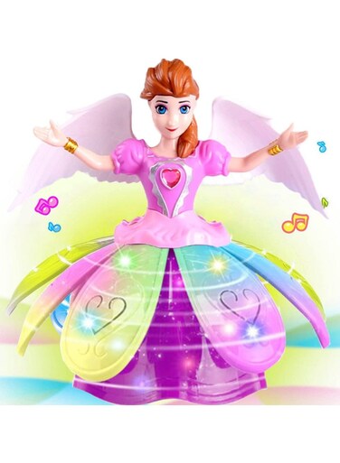 Rezzoss Princess Musical Dancing Angel Doll - 3D LED Light-Up Fairy Toy With Music &amp; 360&deg; Spinning, Bump-and-Go Electric Dancing Princess For Kids, Rotating Musical Angel Doll With Lights &amp; Sound