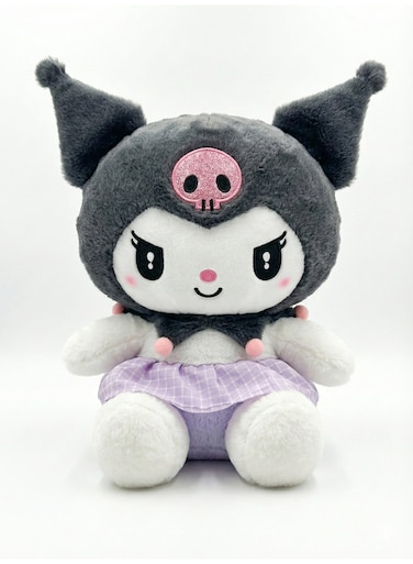 Rezzoss Sanrio Kuromi Plush Toy 29cm - Cute Black &amp; White Stuffed Animal Doll With Purple Gingham Skirt &amp; Pink Skull, Fluffy Anime Character Pillow, Kawaii Room Decor &amp; Birthday Gift For Girls 3+