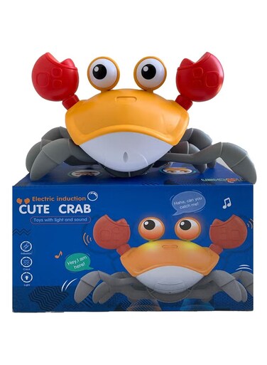 Rezzoss Crawling Cute Crab Baby Toy With Music &amp; LED Lights - Electric Induction Obstacle Avoidance Walking Pet, Interactive Tummy Time Sensory Toy For Infants 3-12 Months, Moving Electronic, Orange