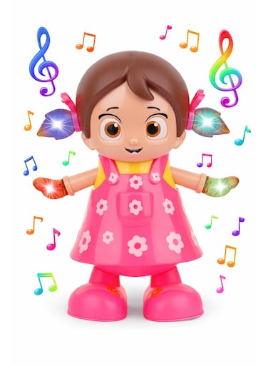 Rezzoss Interactive Musical Dancing Doll Toy For Kids - Singing &amp; Walking Girl Robot With Flashing LED Lights &amp; Bump And Go Action, Early Educational Sensory Toy, Best Birthday, Ramadan