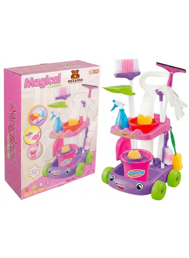 مجموعة ألعاب عربة التنظيف السحرية من ريزوس كيدز - عربة سحرية مع مكنسة وممسحة ودلو وملحقات، لعبة تنظيف مسلية للأطفال الصغار، نشاط تعليمي في مجالات العلوم والتكنولوجيا والهندسة والرياضيات