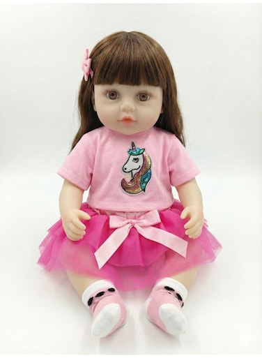 Rezzoss 46cm Realistic Reborn Baby Doll Soft Silicone Vinyl Toddler Girl Toy, Lifelike Newborn Doll With Silky Hair &amp; Pink Unicorn Outfit, Poseable Moving Limbs Play Doll For Kids, Best Birthday Gift