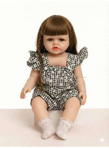 دمية ريزوس الناعمة 46 سم، دمية طفل حديث الولادة واقعية مصنوعة من السيليكون والفينيل، لعبة طفلة صغيرة، دمية نابضة بالحياة بشعر حريري وملابس سوداء منقوشة، دمية لعب بأطراف متحركة للأطفال