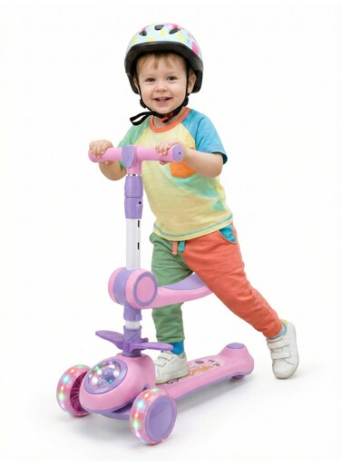Rezzoss Kids Scooter With Music &amp; LED Lights Premium - 3 Wheel Kick Scooter For Toddlers &amp; Children 3 Years+, Adjustable Height T-Bar With Soft Sponge Handles, Stable Wide Deck Glider, Pink
