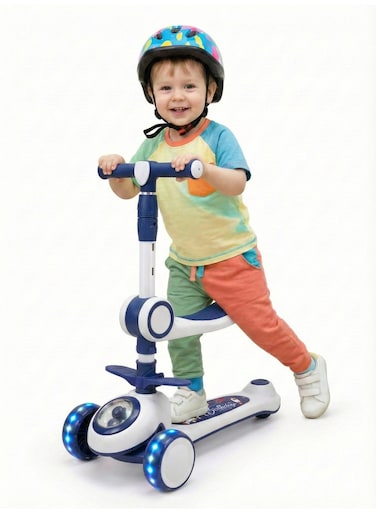 Rezzoss Kids Scooter With Music &amp; LED Lights - 3 Wheel Kick Scooter For Toddlers &amp; Children 3 Years+, Adjustable Height T-Bar With Soft Sponge Handles, Stable Wide Deck Glider, Blue