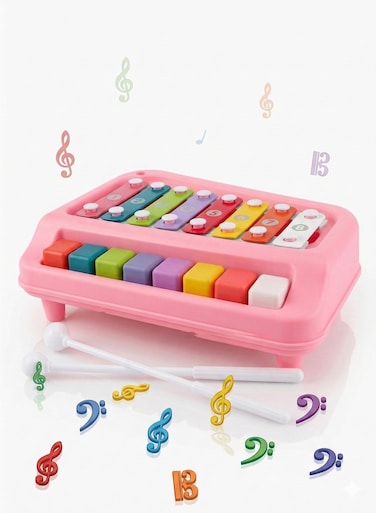 Rezzoss Baby Piano Xylophone Toy For Kids - Musical Learning Instrument For Toddlers With Lights &amp; Sounds, Educational Keyboard Toy With Colorful Metal Keys, Early Development Music Toy