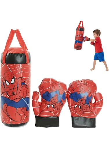 Rezzoss Punching Bag Spiderman Kids Boxing Set - Hanging Punching Bag With Matching Gloves, Superhero Training Sports Toy For Boys 3+, Heavy Duty Sandbag For Indoor Outdoor Fitness, Stress Relief