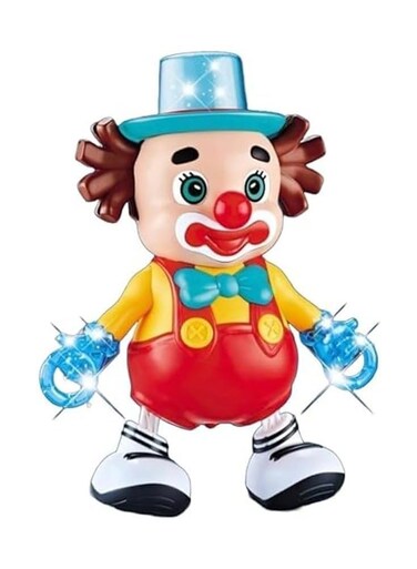 Rezzoss Interactive Dancing Clown Toy For Kids - Funny Musical Joker Doll With Flashing LED Lights &amp; Sound, Walking Early Learning Sensory Toy, Best Birthday, Eid &amp; Ramadan Surprise Gift For Babies