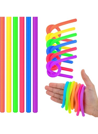 Rezzoss 12 Pack Monkey Noodles Stretchy String Fidget Toys (29cm) - Elastic Sensory Rope For Kids With Autism &amp; ADHD, Stress Relief Squeeze Noodle, Classroom Treasure Box Prizes &amp; Party Favors, Neon