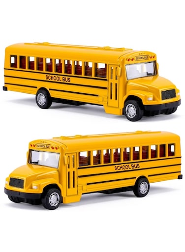 Rezzoss Kids School Bus Toy Set - 2Pcs Yellow School Bus Die-Cast Style Vehicles, Durable Push &amp; Go School Bus Toy Set For Boys &amp; Girls, Educational Pretend-Play Vehicles For Kids, Birthday Gift Car
