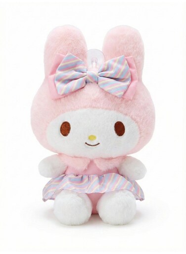 Rezzoss Sanrio My Melody Plush Toy 28cm - Cute Pink Rabbit Stuffed Animal Doll With Striped Bow &amp; Dress, Soft Fluffy Anime Character Pillow With Suction Cup, Kawaii Room Decor &amp; Birthday Gift