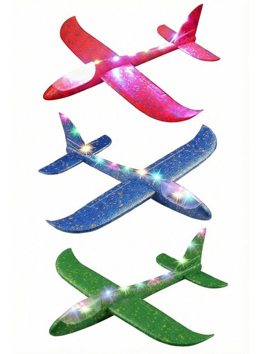 Rezzoss 3 Pack LED Light Airplane Toys - 17.5" Large Throwing Foam Glider Planes, 3 Flight Modes Flying Toy For Kids, Outdoor Sports Game, Birthday Party Favors &amp; Eid Ramadan Gift For 3 4 5 6 7 8 9
