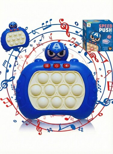 لعبة ريزوس كابتن أمريكا السريعة للدفع والفرقعة - لعبة إلكترونية مضيئة حسية للأطفال، وحدة ألغاز محمولة باليد من مارفل سوبر هيرو لتنمية الذاكرة وردود الفعل، تحدي فرقعة الفقاعات السريع مع الموسيقى