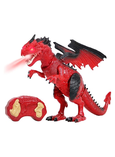 Rezzoss Remote Control Dinosaur With Wings Toy For Kids Boys &amp; Girls - Kiddie Play Programmable Walking Velociraptor Robot, Realistic Roaring RC Dino With LED Lights, Educational Electronic Pet, Red