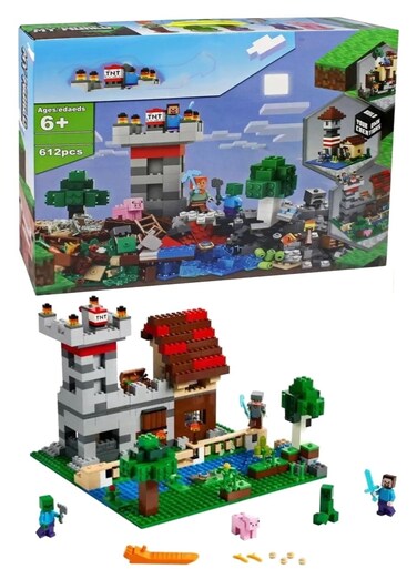 Rezzoss 612 Pcs My World Castle &amp; Farm Building Blocks Set - Minecraft Themed Construction Toy With Minifigures, Steve, Alex, Zombie &amp; Creeper Battle Playset, DIY Educational STEM Brick Kit For Kids
