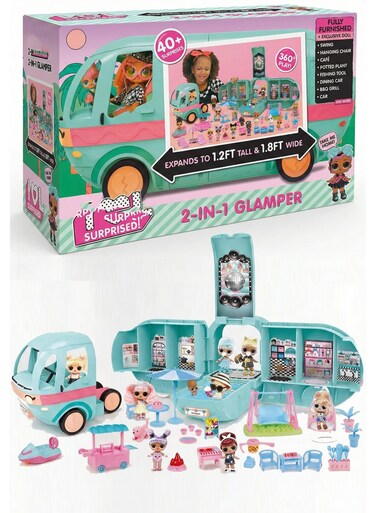 Rezzoss LOL Surprise Glam N' Go Camper Playset - 4-In-1 Transforming Vehicle With 40+ Surprises &amp; Exclusive Doll, Fully Furnished Glamping Car With Pool, Slide, BBQ &amp; Bunk Beds, Large 360&deg; Play