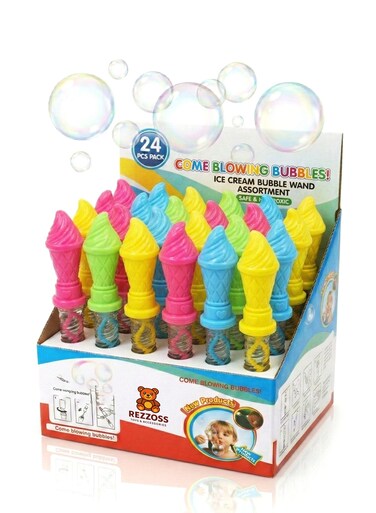 مجموعة عصي فقاعات الآيس كريم من ريزوس، 24 قطعة، للأطفال - عبوة كبيرة من محلول الفقاعات الملون بمقابض مريحة، لعبة صيفية خارجية غير سامة، أفضل هدايا حفلات أعياد الميلاد، وحشوات لأكياس الهدايا