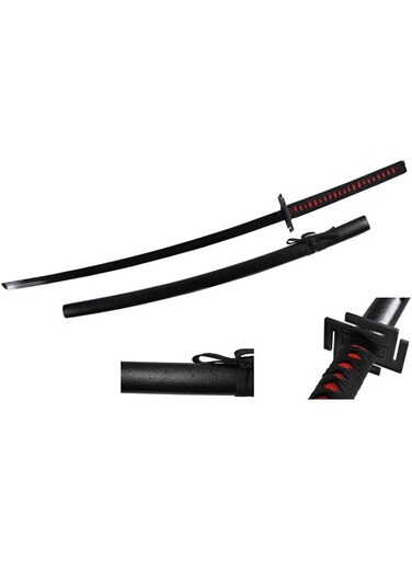 Rezzoss Bleach Ichigo Kurosaki Bankai Sword 104cm - Tensa Zangetsu Wooden Katana Replica For Cosplay, Anime Samurai Prop With Scabbard &amp; Chain, Safe Bamboo Blade, Black