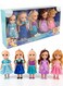 Rezzoss Princess Dolls Set For Girls 5 Pcs Pack - 21cm Mini Toddler Dolls With Real 3D Eyes &amp; Silky Hair, Posable Fashion Figures With Removable Tiaras &amp; Shimmering Gowns, Frozen Elsa Anna Style Toy