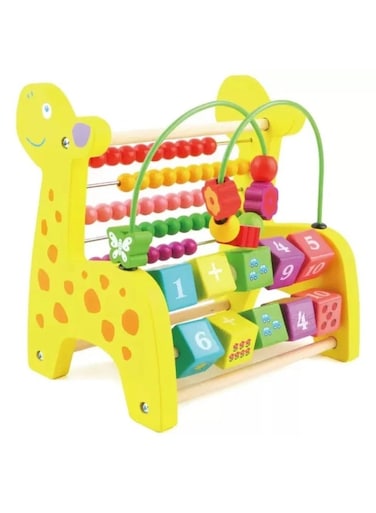 Rezzoss Grow-up Toys Wooden Montessori Math Toy For Kids - 3-In-1 Giraffe Abacus &amp; Calculation Shelf, Educational Bead Maze &amp; Number Blocks Activity Center, Preschool Learning Gift For Toddlers Boys