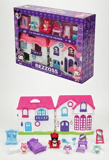 مجموعة ألعاب بيت الدمى كورومي من ريزوس مع أضواء LED وموسيقى - فيلا قلعة أرجوانية يمكنكِ صنعها بنفسكِ مع أثاث وشخصيات كورومي، بيت أحلام تفاعلي مستوحى من سانريو