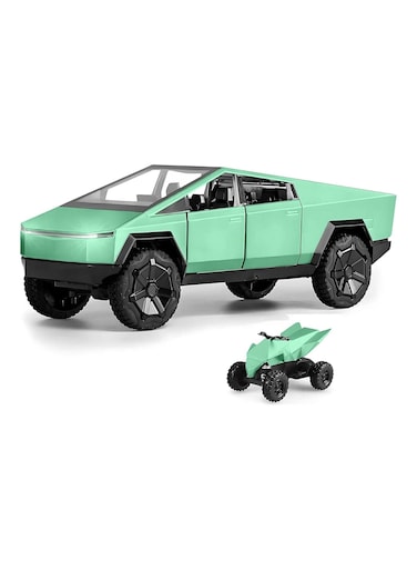 Rezzoss 1:24 Scale Tesla Cybertruck Diecast Metal Model Car Toy With Cyberquad ATV, Pull Back Vehicle With LED Lights &amp; Sound, Collectible Pickup Truck Display, Birthday, Eid, Christmas Gift For Kids