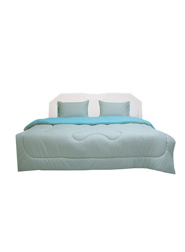 HOME Urbane Reversible 4-Piece King Comforter Set All Season Ultra Soft Fluffy Lightweight Microfiber Bedding Set Light Blue 230x260 cm