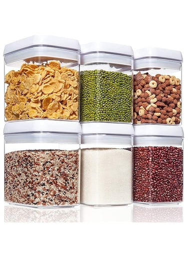 Airtight Food Storage Containers Set with Lock Lids,Set of 6,Pantry Organization Plastic Storage Jar Storage Tank for Cereal,Coffee, Sugar - Moisture Proof,BPA Free &amp; Stackable Design (M:800ML)