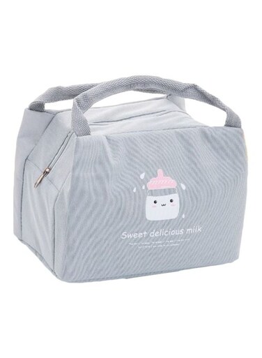 Printed Insulated Thermal Lunch Bag Grey/White/Pink 21x17x15cm