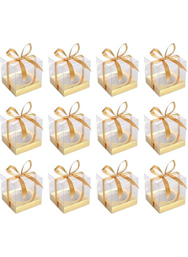 12 Pack Individual Cupcake Containers, Transparent Single Clear Cupcake Carrier Holder Box, BPA-Free (Gold)