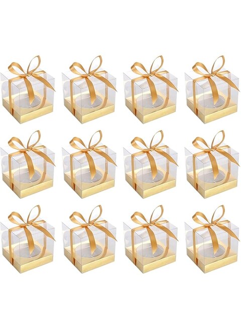 12 Pack Individual Cupcake Containers, Transparent Single Clear Cupcake Carrier Holder Box, BPA-Free (Gold)