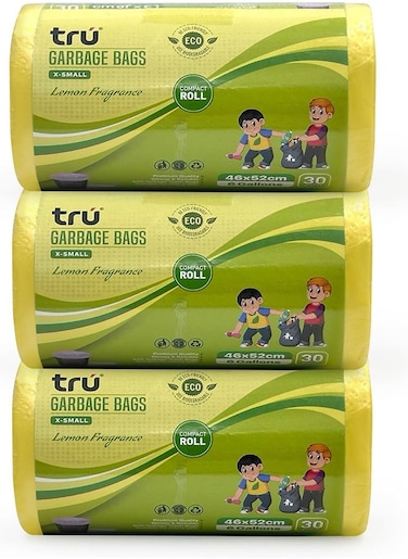 tru Lemon Scented Garbage Bags Compact Roll 46x52cm - Pack of 3
