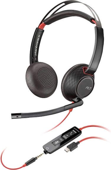 Poly Blackwire 5220 Stereo USB-C Headset with 3.5mm Plug + USB-C &amp; USB-A Adapter Connectivity - Black