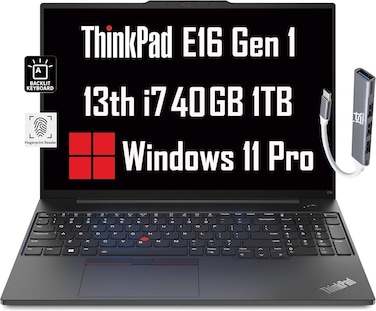 Lenovo ThinkPad E16 Business Laptop (16" FHD+ Anti-Glare, Intel 13th Gen 10-Core i7-1355U, 40GB RAM, 1TB SSD), Backlit, Fingerprint, IST Hub, FHD Webcam, Ethernet, Wi-Fi 6, Win 11 Pro, Black