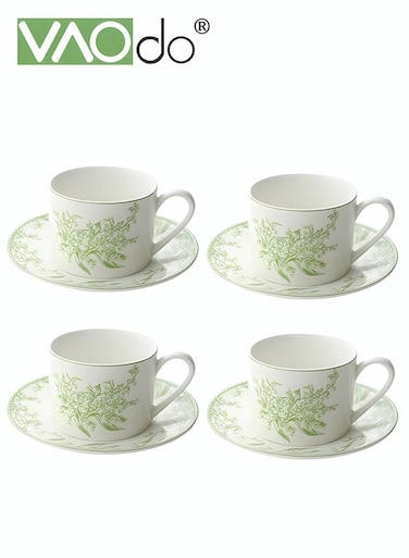 4PCS Coffee Cup and Saucer Set, Vintage Premium Highlight Glazed Afternoon Tea Cup and Saucers Set, Mug and Combo, Drinkware Ceramic Cup for Cappuccino, Latte, Espresso &amp; Americano 200ml