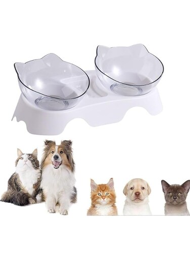 Armastuse 2 Pcs Cat Bowls Elevated Cat Food Water Bowls Set, 15&deg; Tilted Raised Cat Bowls, Anti Vomiting Cat Dish Pet Feeder Bowls with Stand for Indoor Cats and Small Dogs