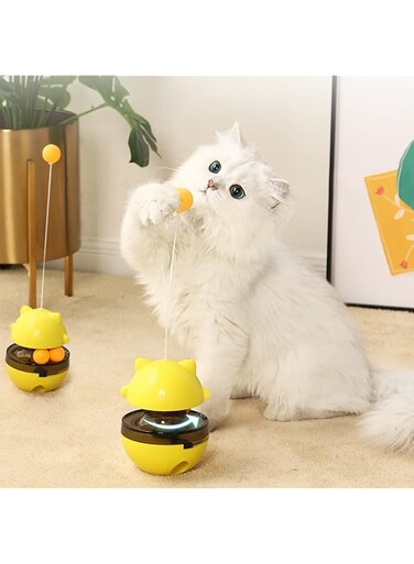 Okbuynow Cat Play Toy Funny Tumbler Food Dispenser Interactive Treat Toy With 2 Rolling Balls Improve Iq Slow Feeder Puzzle Mental Exercise Supplyyellow, Cattoy05-Y