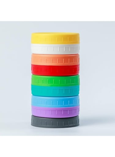 TERRIFI 9 Wide Mouth Mason Jar Lids with Silicone Ring,Thickened Leak-proof Lids Fit Ball,Kerr and More,9 Color Plastic Lids,Colored Plastic Storage Caps 86mm Plastic Mason Jar Lid for Canning Jars