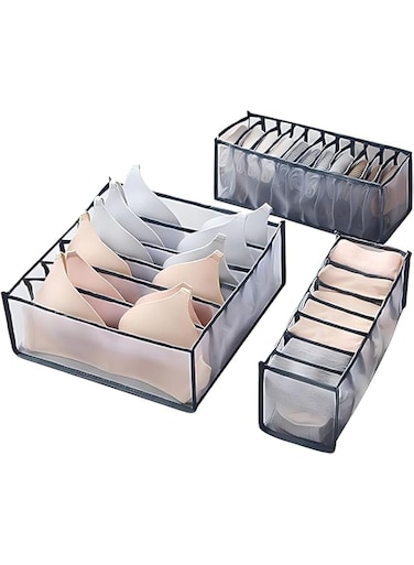 Nyganmelloz Dresser Drawer Storage Organizer for Undergarments, Thickening Storage Boxes Set of 3(Gray)