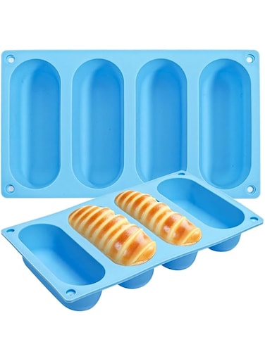KASTWAVE Hot Dog Bun Pan,2 Pcs Silicone Hot Dog Bun Mould, Mini Baguette Baking Tray Mini Loaf Tins for Hot Dog Bun, Mini Cakes, Bread