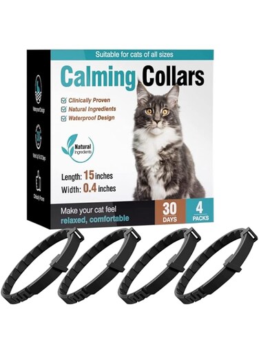 Oasisgalore 4 Pcs Calming Collar for Cats Cat Pheromone Calming Collar Stress (Black)