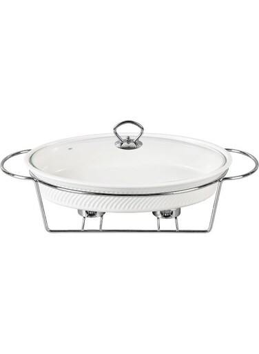 12 Inch Oval Casserole With Candle Stand Ceramic Buffet Casserole Dish Ceramic Pot Chafer With Candle Holder Catering Warmer Hot Pot Soup Pot For Events Hotel Restaurant