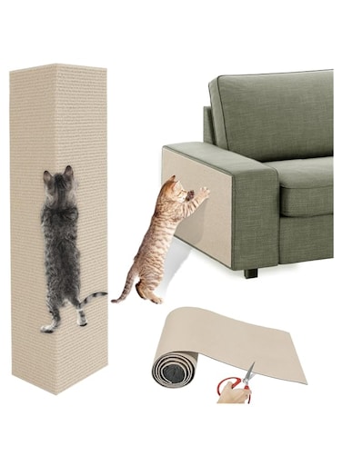 Tazweeq Trimmable Cat Scratch Mat, Cat Scratch Furniture Protector for Couch Sofa, Large Cat Scratcher Protect Your Furniture, for All Breeds, DIY Cat Carpet Climbing Cat Scratcher, Khaki