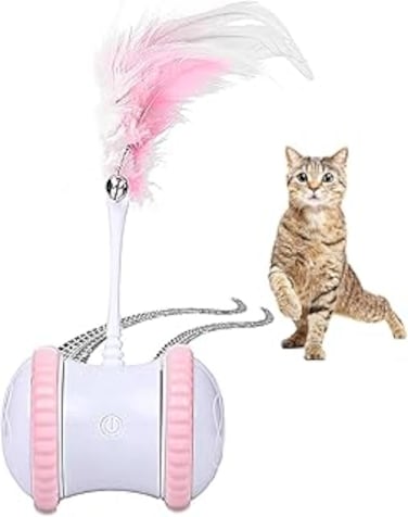 Electric USB rechargeable interactive Cat Toys for indoor cats, automatic cat toy, 360&deg; Rotation, Quiet Motor, Natural Feathers, Safe Material, Automatic Motion Sensor, Exercise&amp; Stress Relief(Pink)
