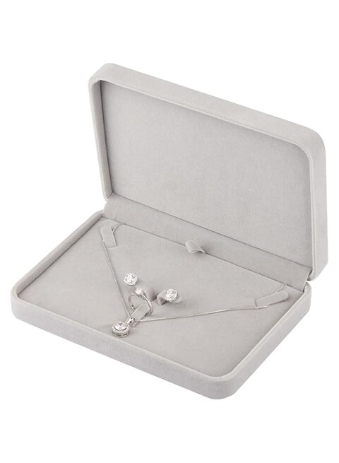 LETURE Large Velvet Jewelry Set Box, Big Necklace and Ring Earring Pendant Gift Box, Pearl/Chunky Necklace Jewelry Storage Case (Grey)