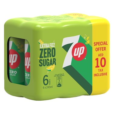 7Up Zero Sugar Soft Drink Can, 245ml Pack of 6