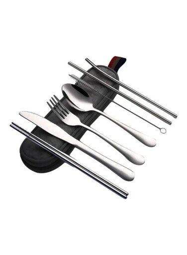 8-Piece Portable Travel Cutlery Set Silver 25x6cm