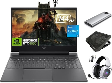 HP Victus Gaming Laptop, 15.6" 144Hz FHD, 8-Core Intel i5-13420H, NVIDIA RTX 4050 6GB GPU, 16GB RAM, 512GB SSD, Backlit KB, WiFi 6, Webcam, KeyPad, USB-C, 3-In-1 Essential Gaming Bundle, Win 11